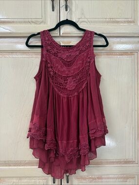 Altar'd State Wine Lace Yoke Flowy Tank